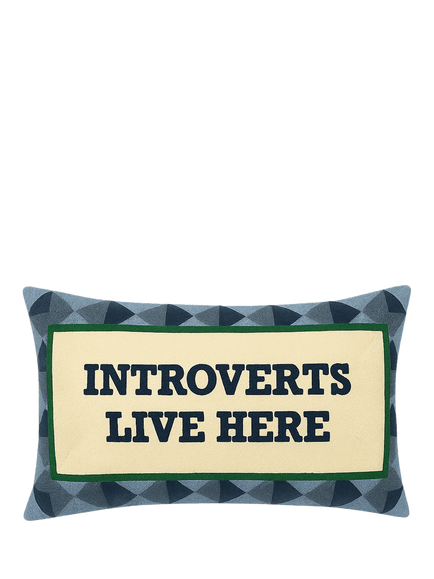 The Pillow Drop Introverts Live Here Cushion, Navy/Multi, Navy Multi