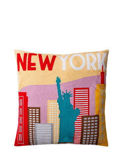 The Pillow Drop New York Cushion, Multi, Yellow Multi
