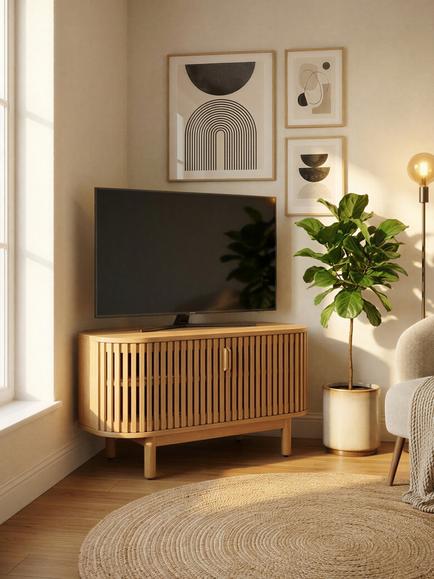 John Lewis Slatted II Corner TV Unit - view 2, Oak