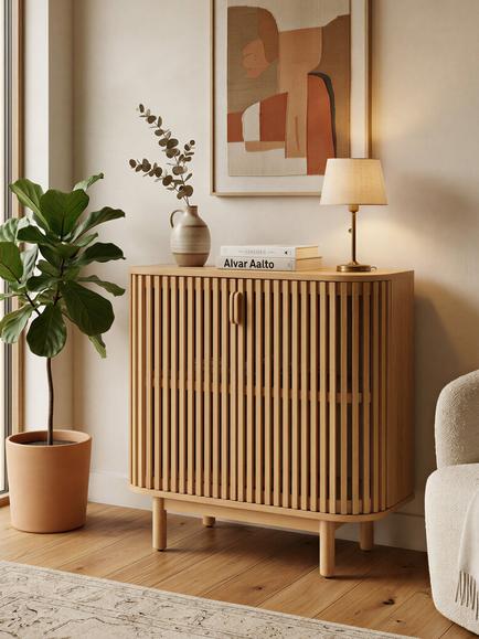 John Lewis Slatted II 2 Door Cabinet, Natural - view 2, Oak