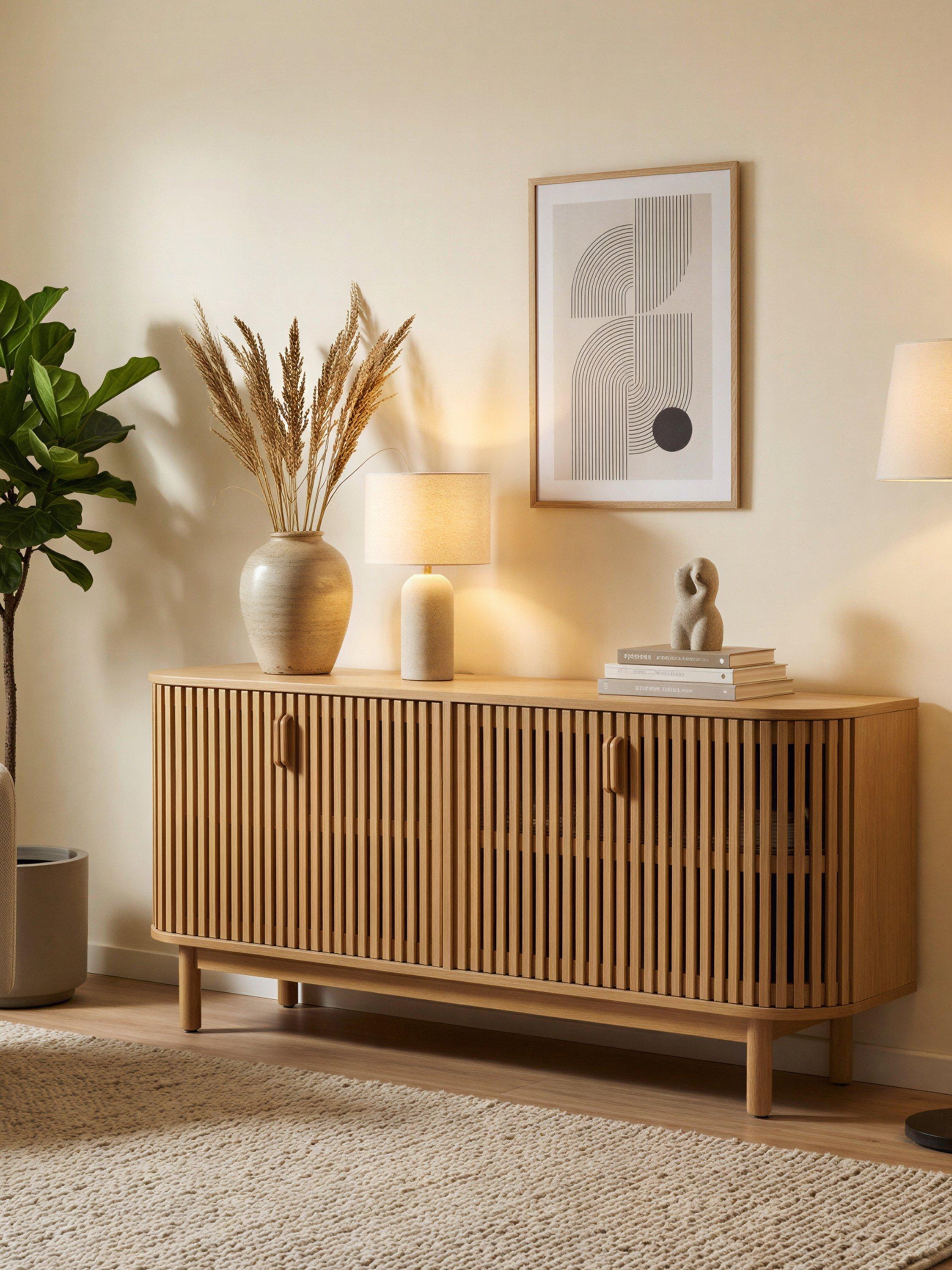 John Lewis Slatted II 4 Door Cabinet/TV Stand, Natural
