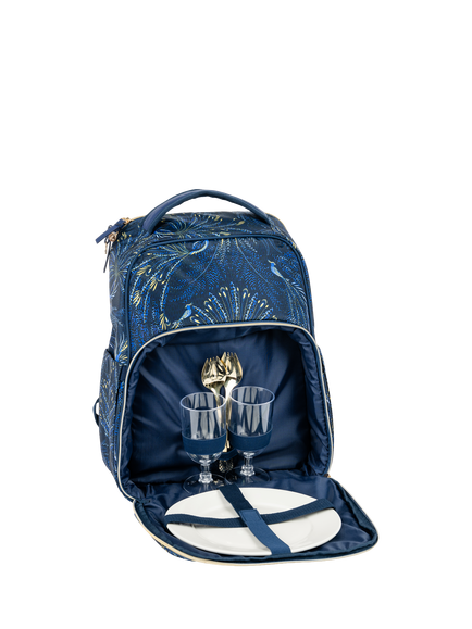 Sara Miller Anniversary 2 Person Filled Picnic Cooler Backpack Bag, 15L, Blue - view 2, Blue