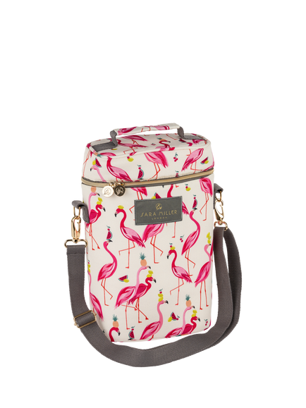 Sara Miller Flamingo 2 Bottle Picnic Cooler Bag, 2L, Pink, Multi