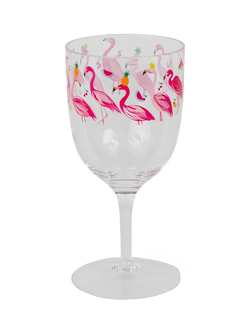 Sara Miller Flamingo Plastic Picnic Wine Glass, 400ml, Clear/Pink, Multi