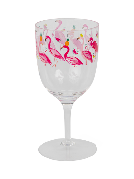 Sara Miller Flamingo Plastic Picnic Wine Glass, 400ml, Clear/Pink, Multi