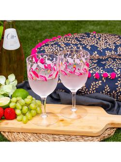 Sara Miller Flamingo Plastic Picnic Wine Glass, 400ml, Clear/Pink - view 2, Multi