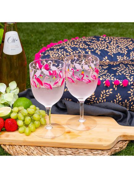 Sara Miller Flamingo Plastic Picnic Wine Glass, 400ml, Clear/Pink - view 2, Multi