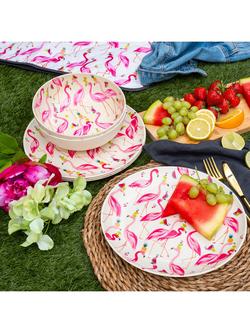 Sara Miller Flamingo Plastic Picnic Dinner Plate, 25cm, Pink - view 2, Multi