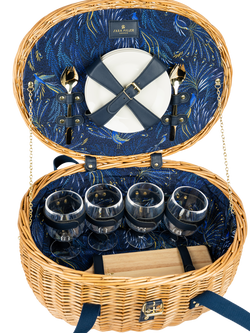 Sara Miller Anniversary 4 Person Filled Wicker Picnic Hamper, Natural - view 2, Natural