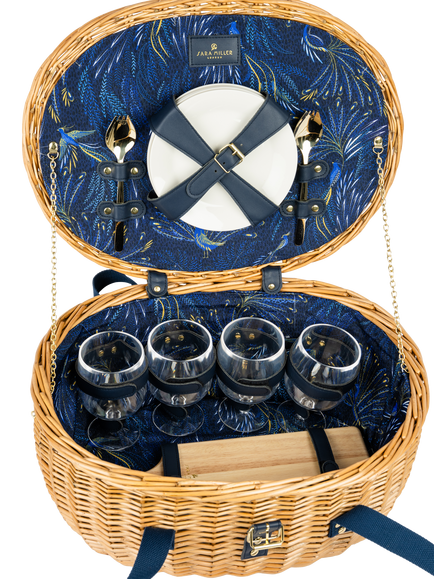 Sara Miller Anniversary 4 Person Filled Wicker Picnic Hamper, Natural - view 2, Natural