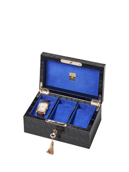 Aspinal of London Three Piece Leather Watch Box, Black, Black