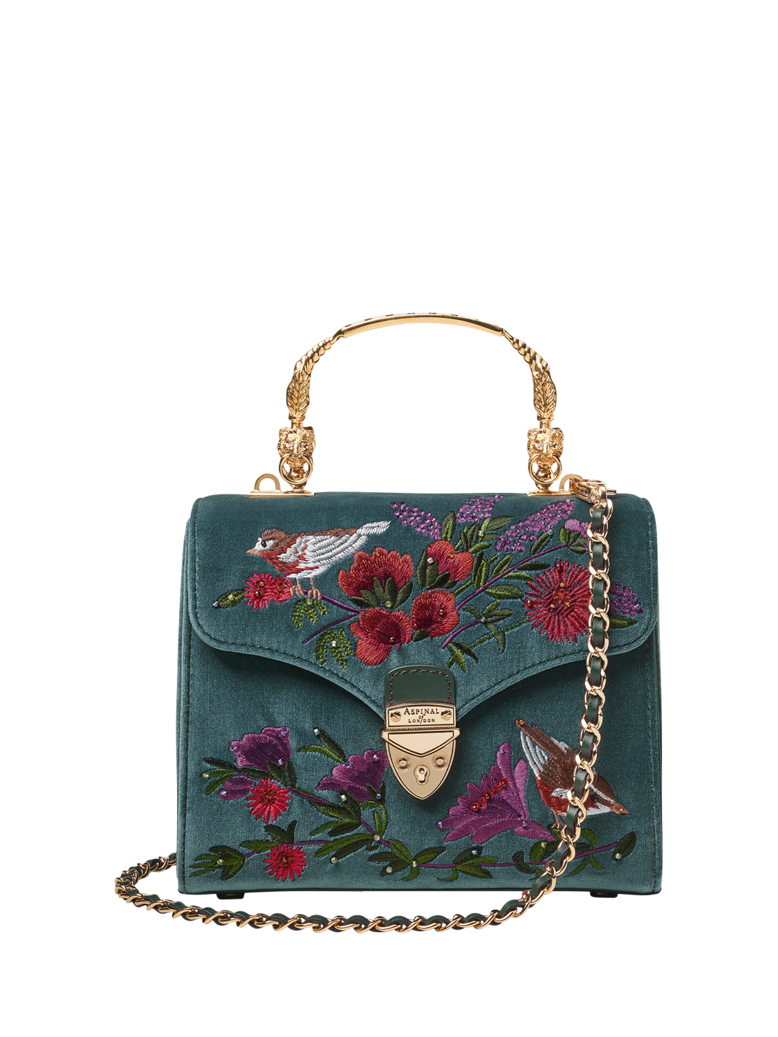 719 両面スカイフラワーのショルダーバッグ　sky flower ★レア★ Aspinal of London Mayfair Velvet Silk Embroidered Cross Body Bag