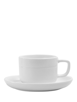 OMADA Linea Porcelain Cups & Saucers, Set of 4, 290ml, White, White