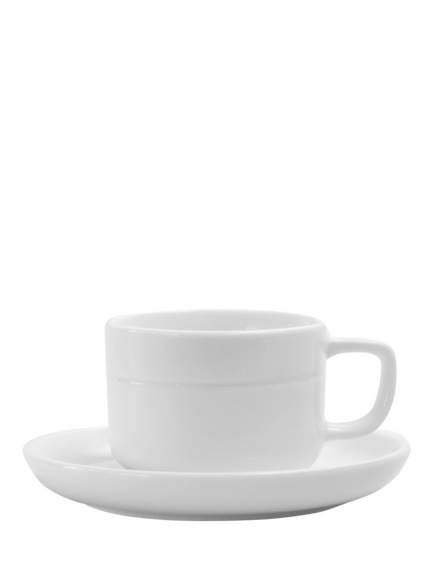 OMADA Linea Porcelain Cups & Saucers, Set of 4, 290ml, White, White