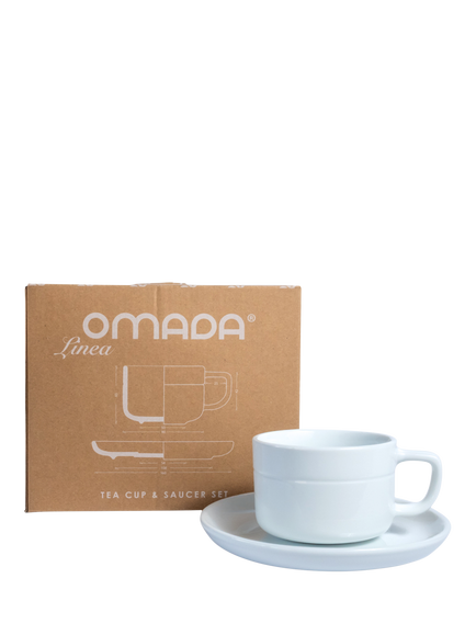 OMADA Linea Porcelain Cups & Saucers, Set of 4, 290ml, White - view 2, White