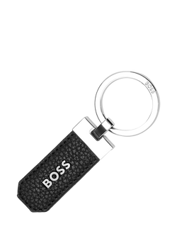 HUGO BOSS Classic Grosgrain Leather Keyring, Black, Black