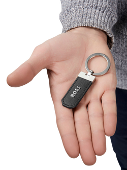HUGO BOSS Classic Grosgrain Leather Keyring, Black - view 2, Black