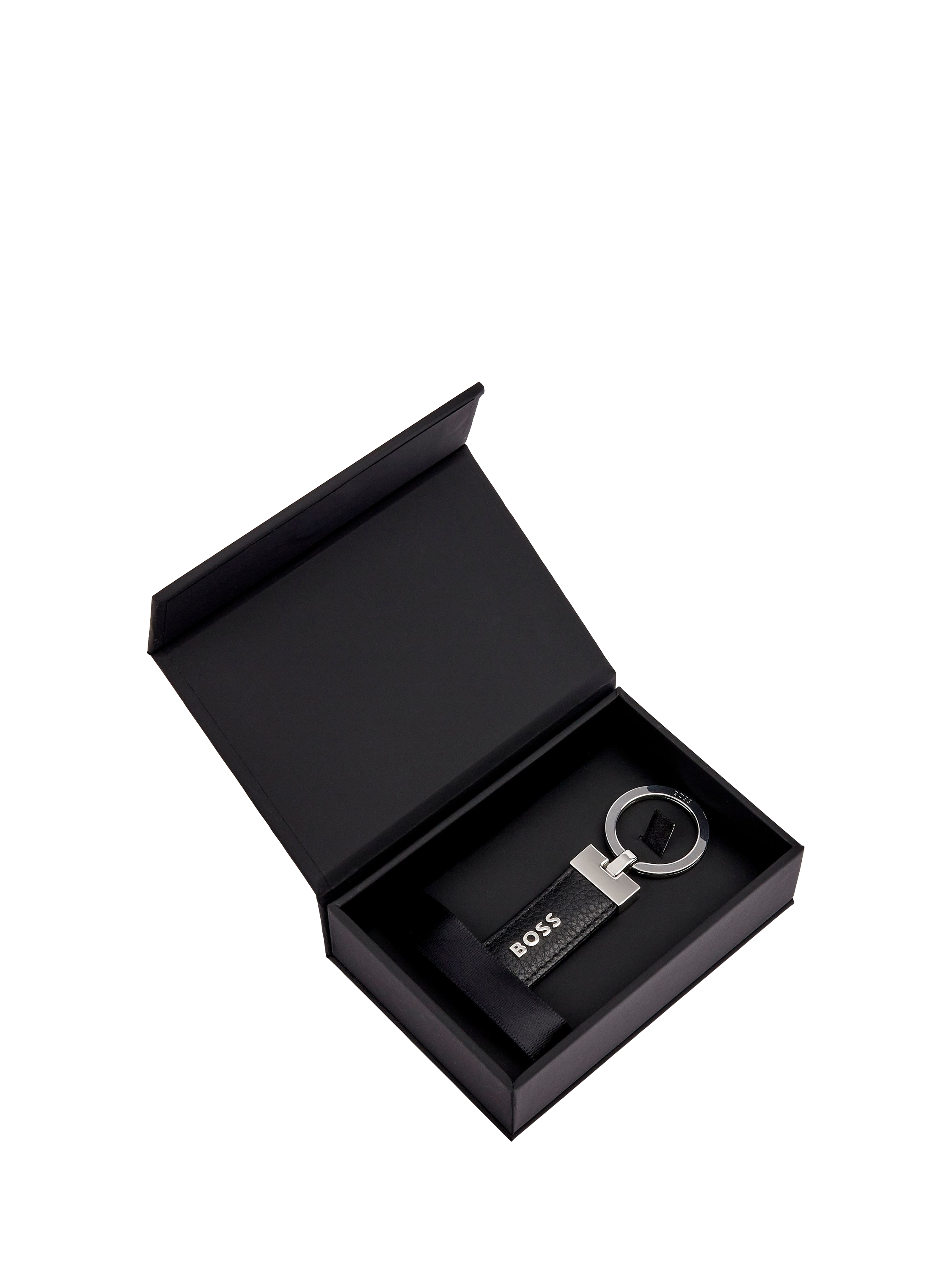Product image 4 of 4, which shows HUGO BOSS Classic Grosgrain Leather Keyring, Black