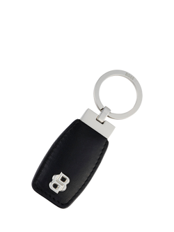 HUGO BOSS Double B Leather Keyring, Black / Chrome, Black / Chrome