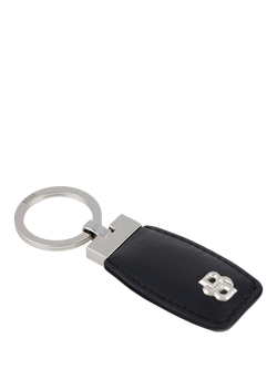 HUGO BOSS Double B Leather Keyring, Black / Chrome - view 2, Black / Chrome
