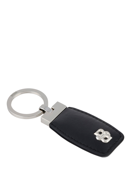 HUGO BOSS Double B Leather Keyring, Black / Chrome - view 2, Black / Chrome