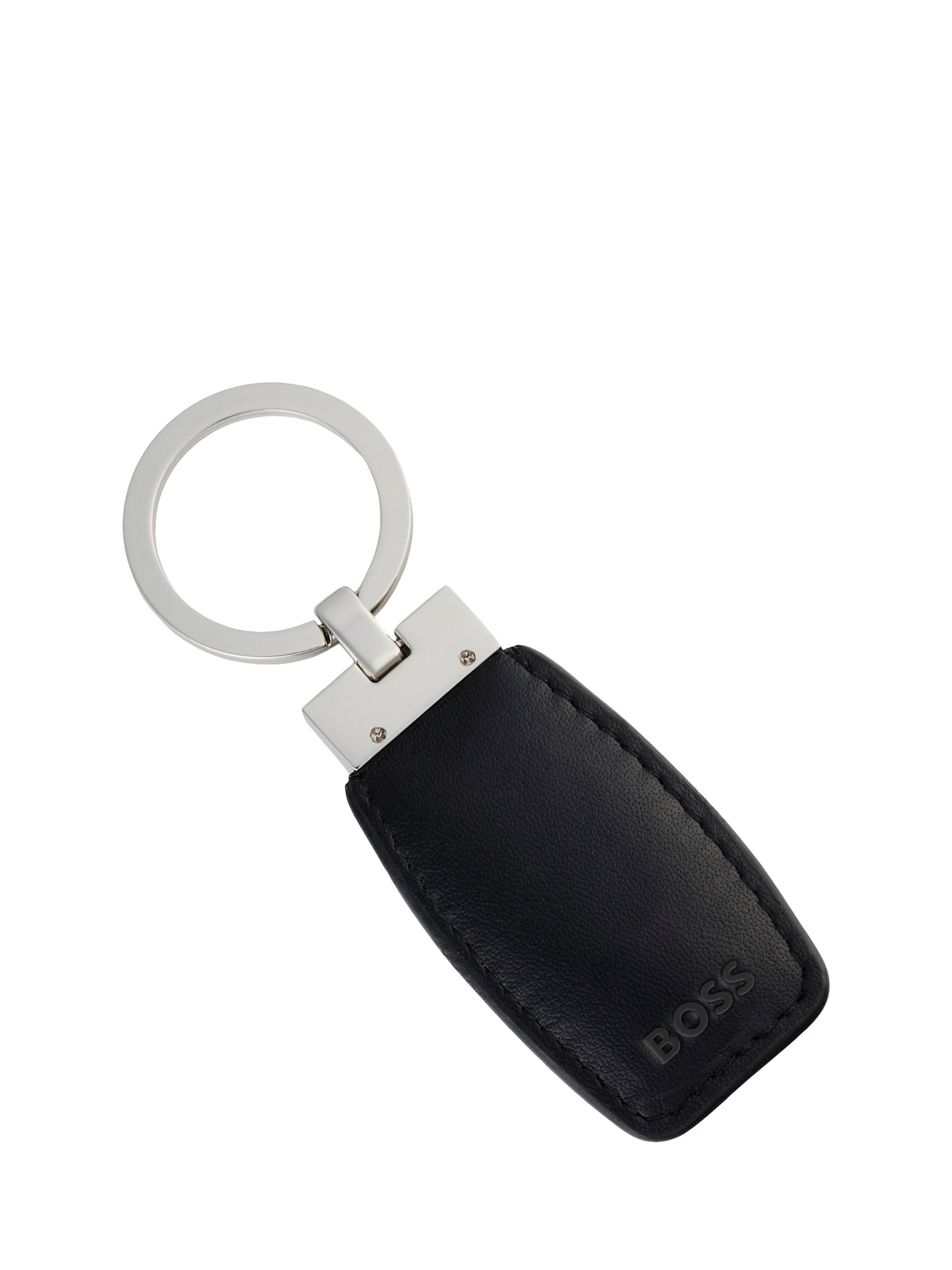 Product image 3 of 6, which shows HUGO BOSS Double B Leather Keyring, Black / Chrome