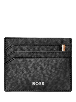 HUGO BOSS Iconic Leather Card Holder, Black, Black