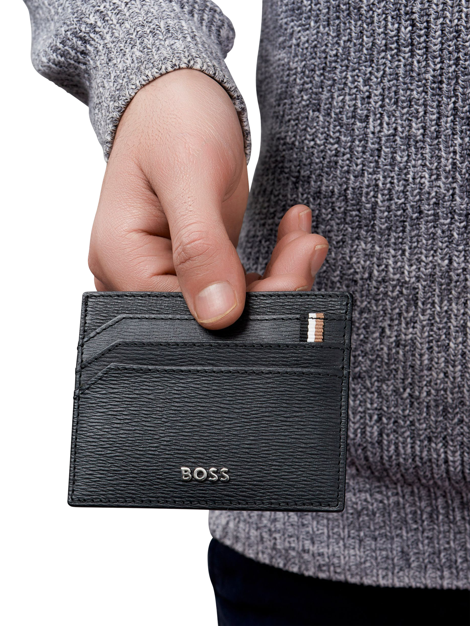 Product image 3 of 6, which shows HUGO BOSS Iconic Leather Card Holder, Black