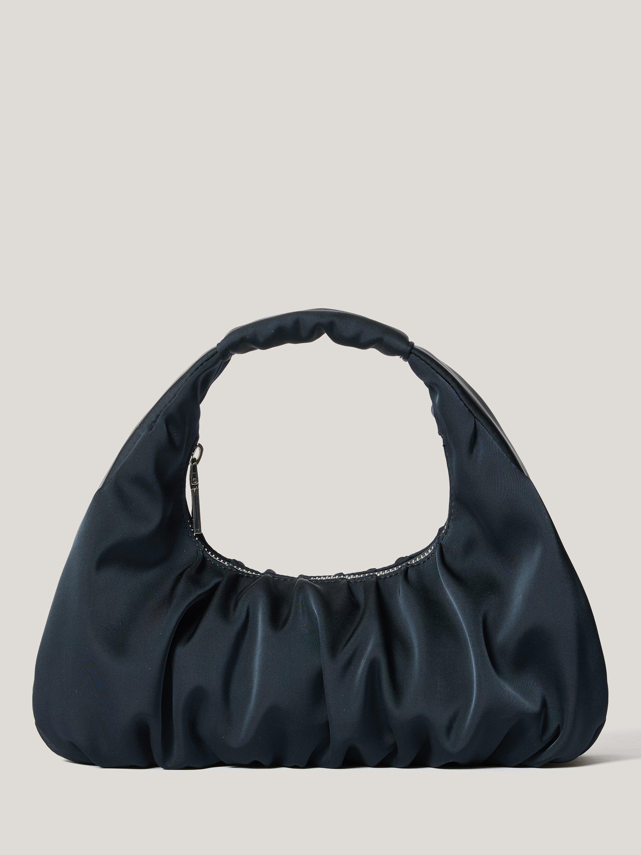 Product image 1 of 7, which shows Jigsaw Pleated Satin Tay Bag, Navy Blue