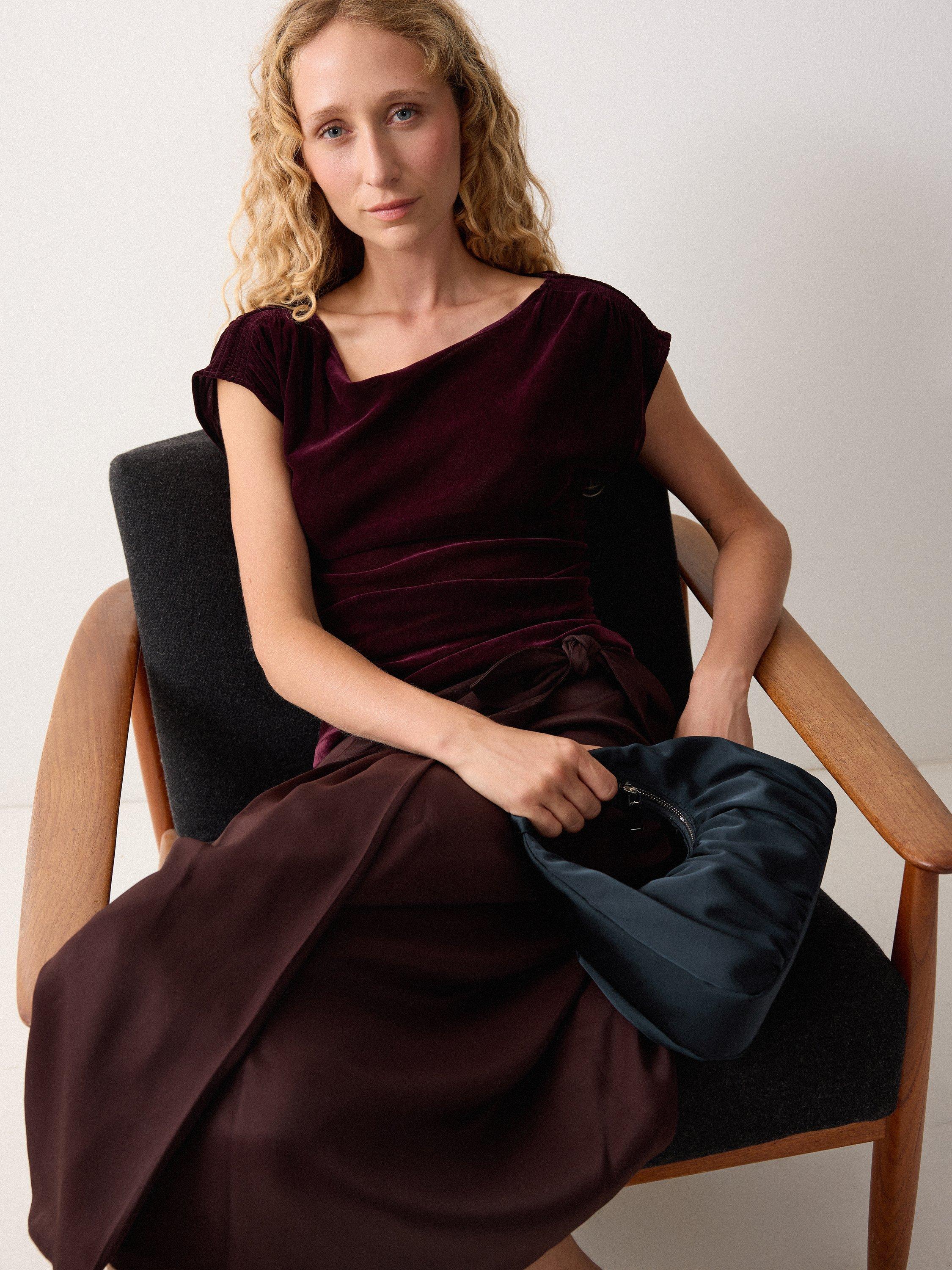 Product image 7 of 7, which shows Jigsaw Pleated Satin Tay Bag, Navy Blue