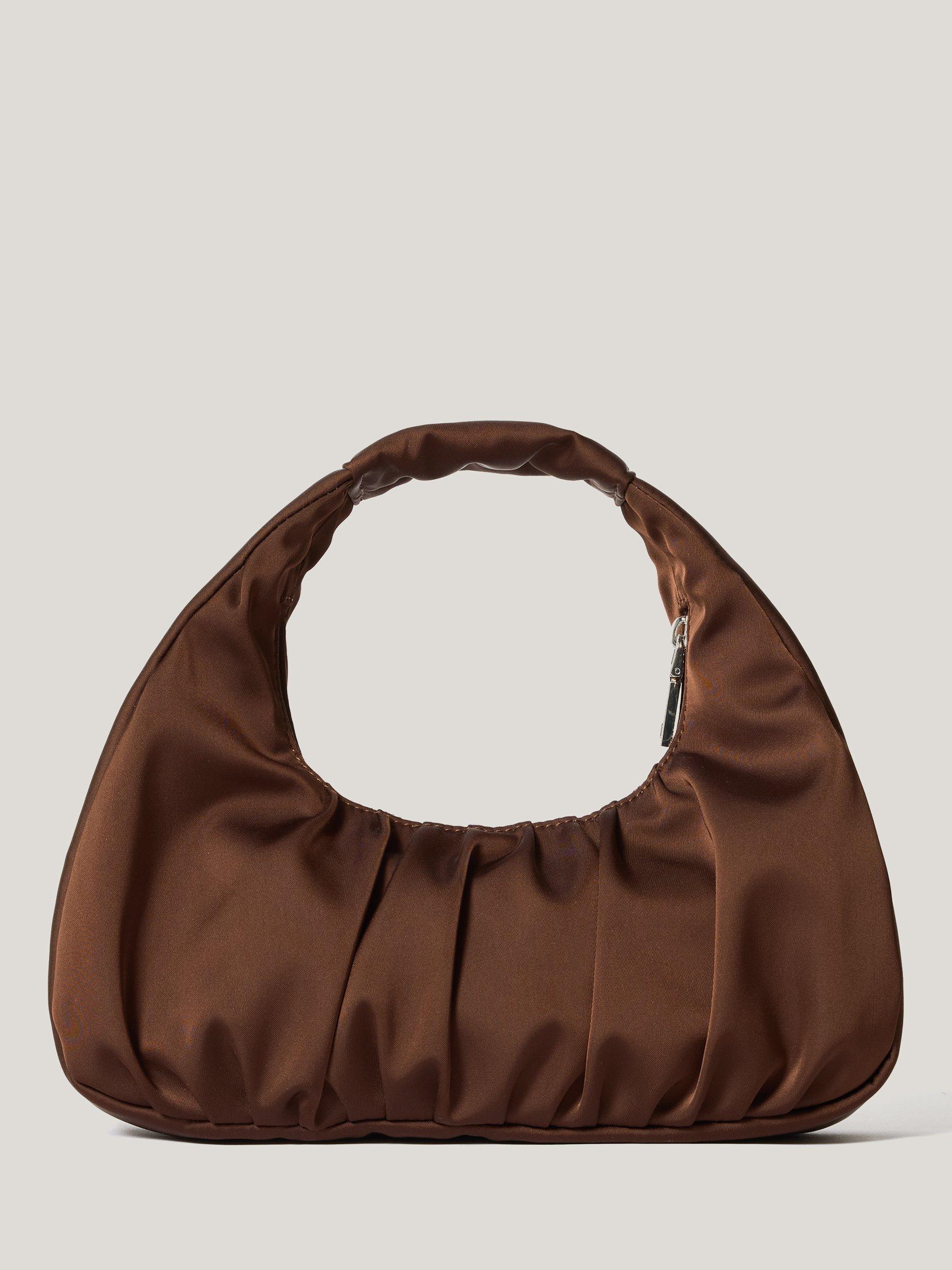 Product image 3 of 7, which shows Jigsaw Pleated Satin Bag, Brown Mid