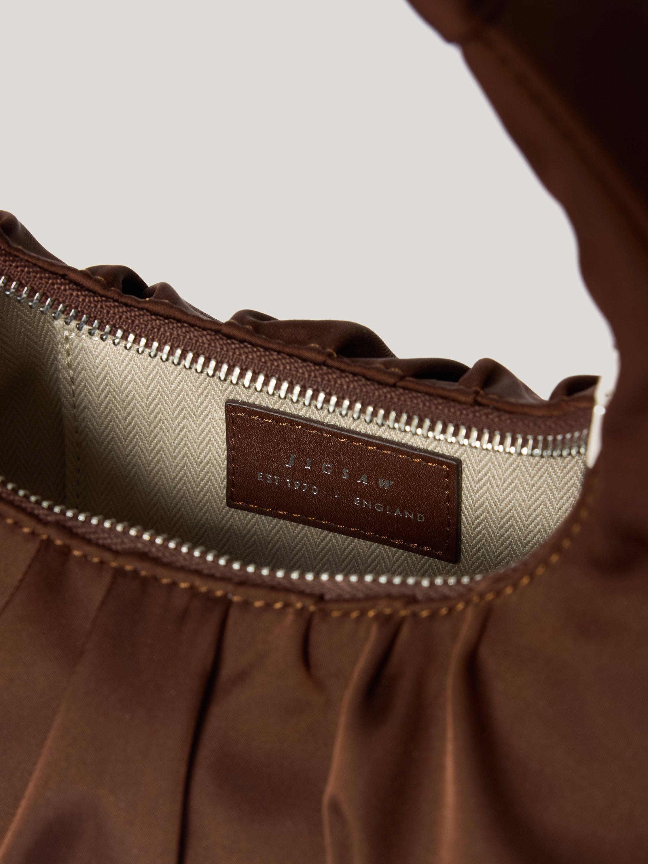 Product image 5 of 7, which shows Jigsaw Pleated Satin Bag, Brown Mid