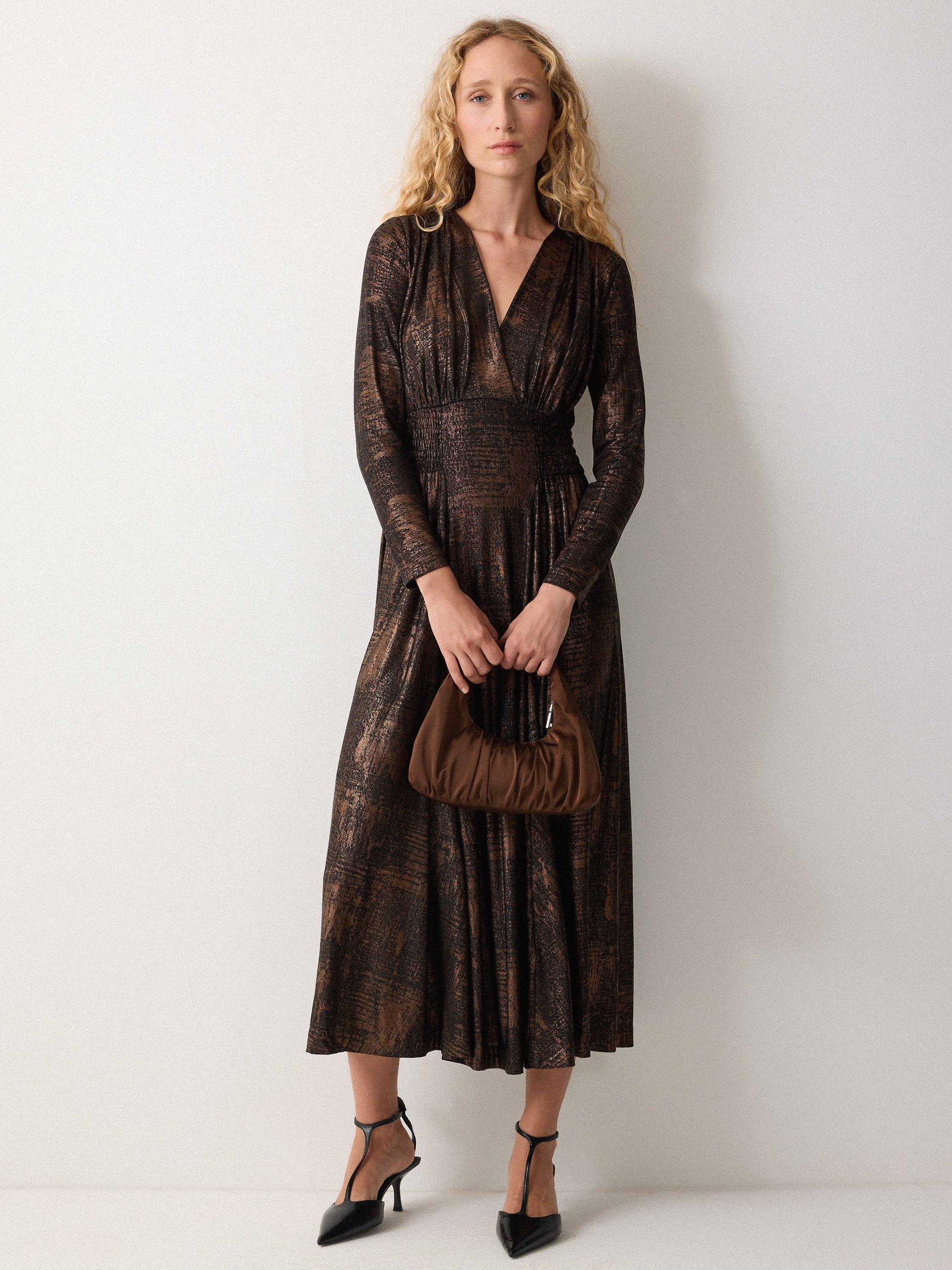 Product image 7 of 7, which shows Jigsaw Pleated Satin Bag, Brown Mid