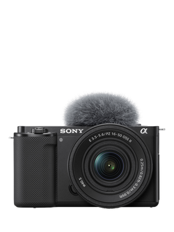 Sony Alpha ZV-E10 Compact System Vlogging Camera with 16-50mm Power Zoom Lens, 4K Ultra HD, 24.2MP, Wi-Fi, Bluetooth, 3” Vari-Angle Touch Screen, Black, Black