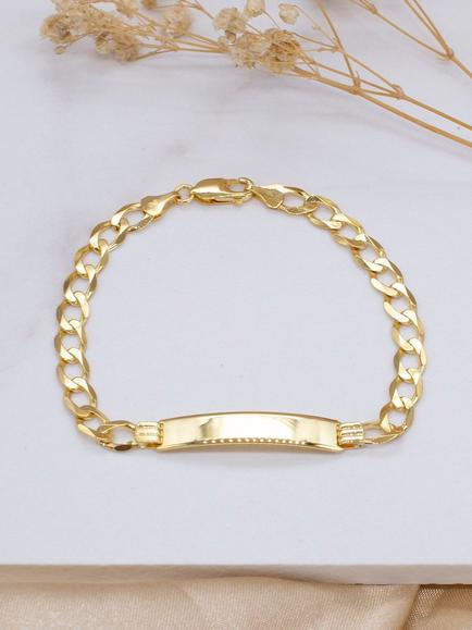 IBB 9ct Yellow Gold Flat Diamond Cut Curb ID Bracelet - view 2, Yellow Gold