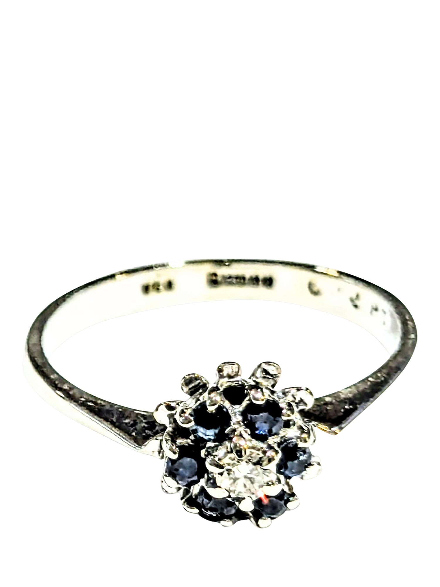 Product image 1 of 1, which shows Pre-loved 18ct White Gold Diamond and Sapphire Cluster Ring, Dated Circa 1990, N
