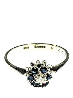Pre-loved 18ct White Gold Diamond and Sapphire Cluster Ring, Dated Circa 1990, N, White Gold