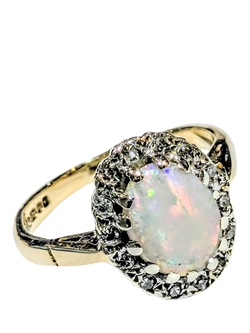 Pre-loved 9ct Yellow Gold Opal and Diamond Dress Ring, Dated Circa 1981, L, Yellow Gold