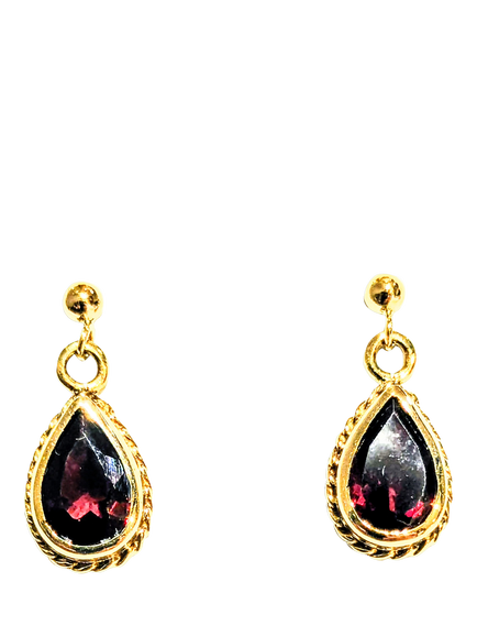 Pre-loved 9ct Yellow Gold Garnet Dropper Earrings, Yellow Gold