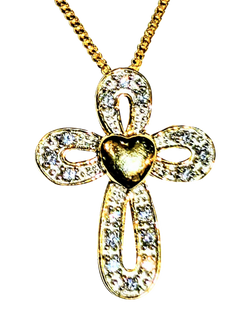 Pre-loved 9ct Yellow Gold Cubic Zirconia Cross Pendant Necklace, Yellow Gold