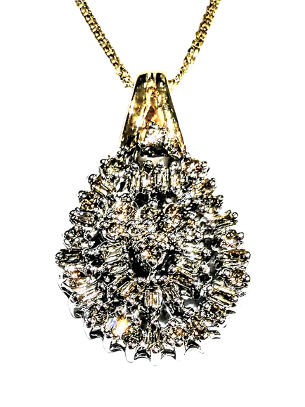 Pre-loved 9ct Yellow Gold Half Carat Baguette Diamond Pendant Necklace, Yellow Gold