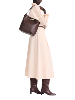 Longchamp Le Roseau Leather Bucket Shoulder Bag - view 2, Mocha