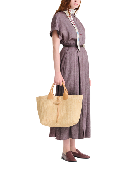 Longchamp Le Roseau Large Woven Raffia Tote Bag, Vegetal - view 2, Vegetal