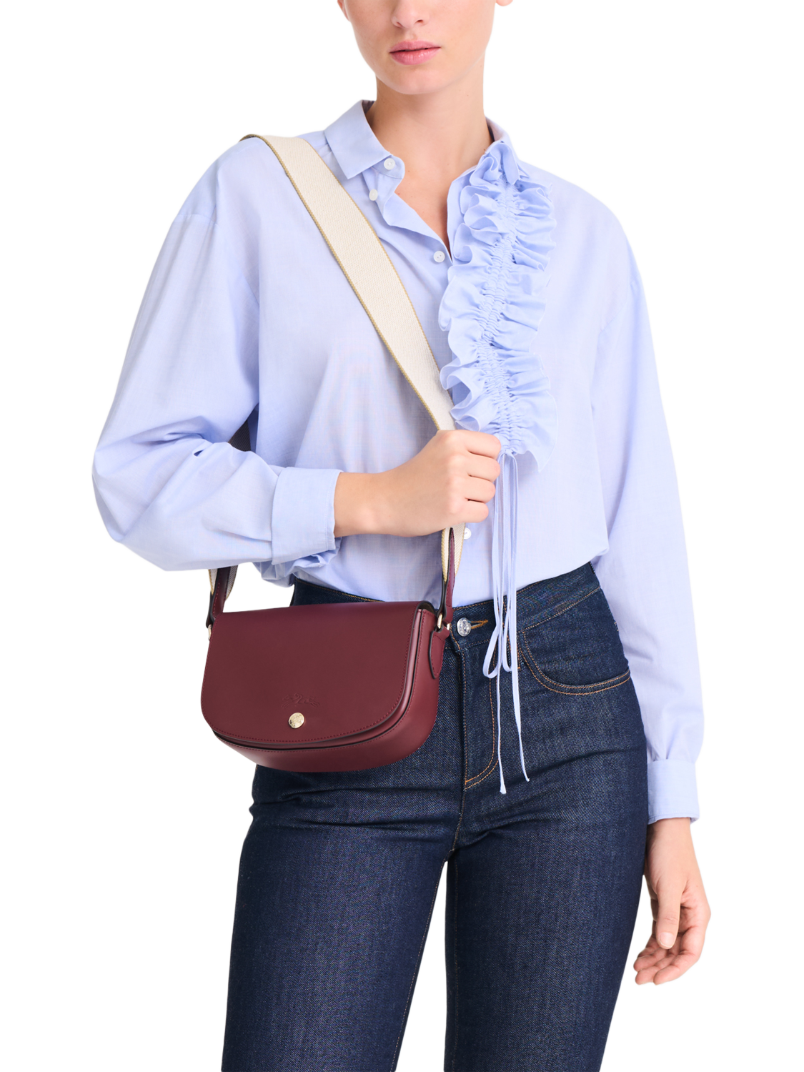 Product image 2 of 5, which shows Longchamp Épure Leather Small Crossbody Bag, Burgundy