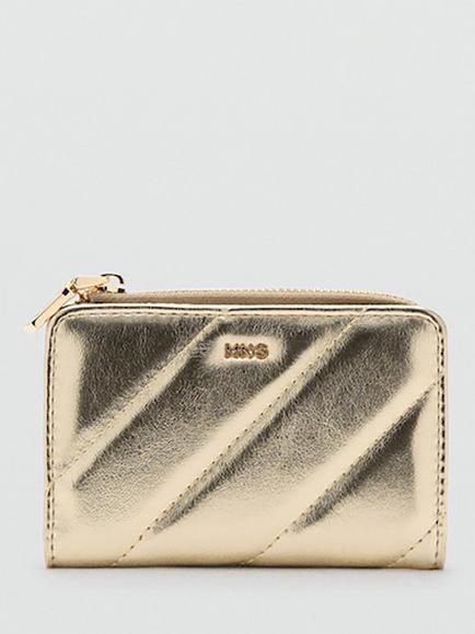 Mango Diagonal Padded Wallet, Gold, Gold