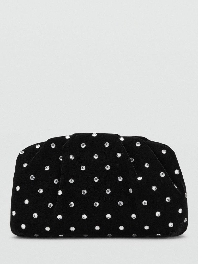 Product image 1 of 5, which shows Mango Malu Velvet Embellished Clutch Bag, Black