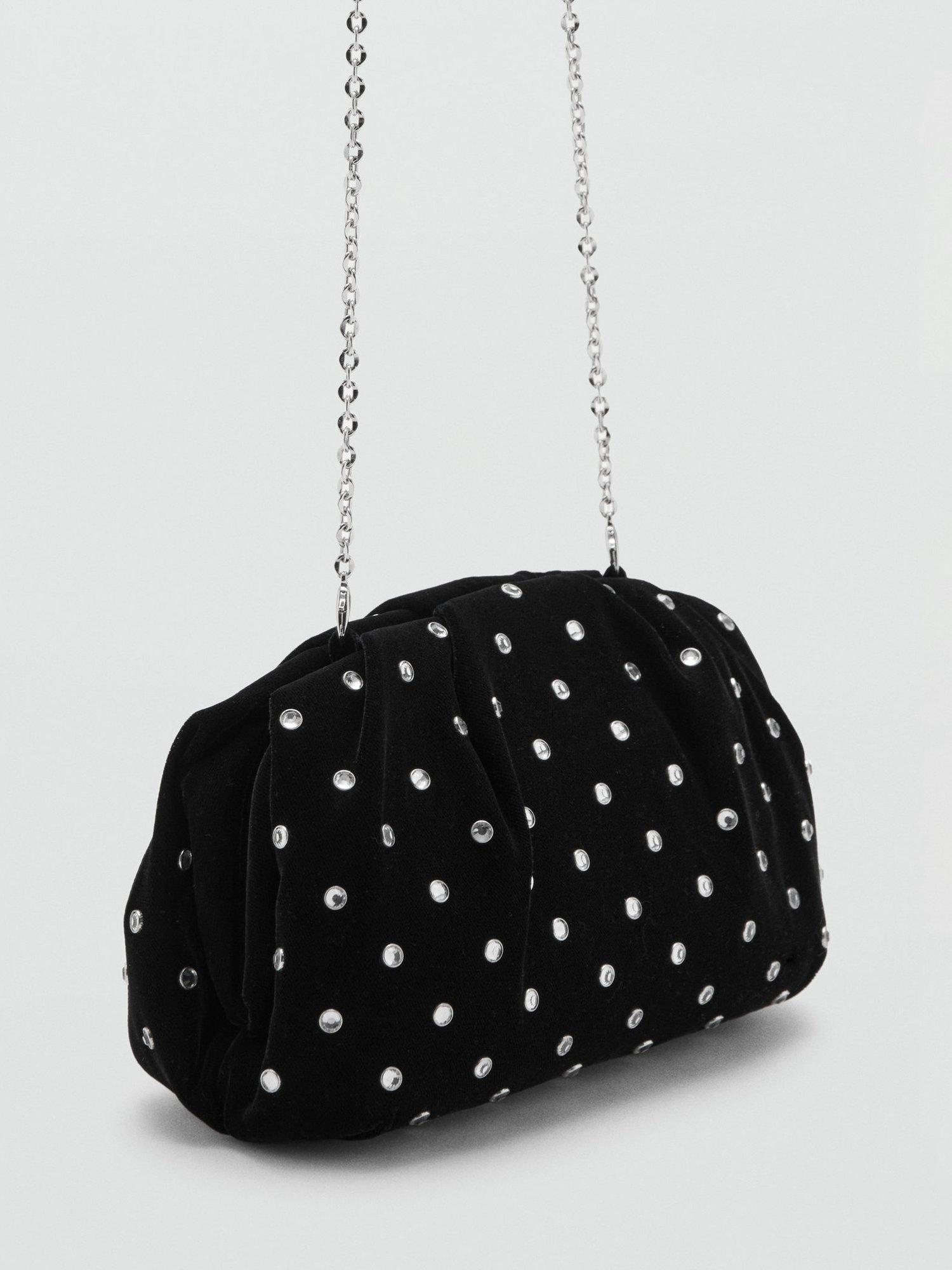Product image 2 of 5, which shows Mango Malu Velvet Embellished Clutch Bag, Black