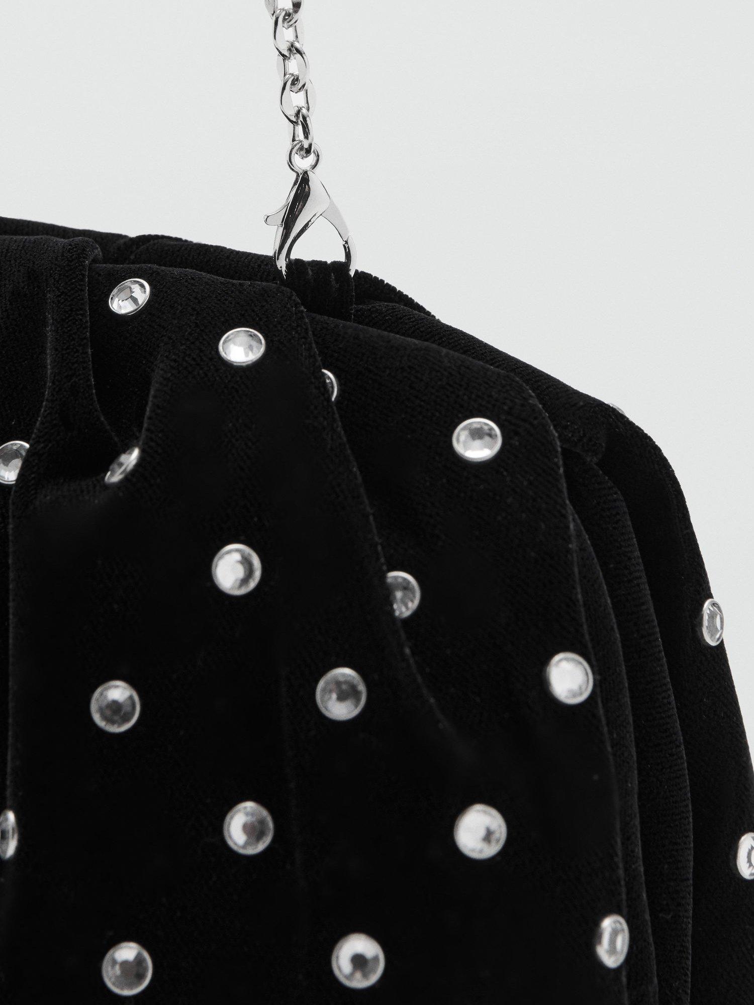 Product image 4 of 5, which shows Mango Malu Velvet Embellished Clutch Bag, Black