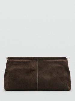 Mango Paulo Suede Clutch Bag, Dark Brown, Dark Brown