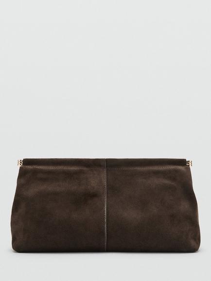 Mango Paulo Suede Clutch Bag, Dark Brown, Dark Brown